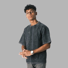Oversized Crew : Black Acid wash