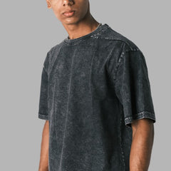 Oversized Crew : Black Acid wash
