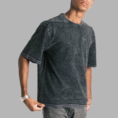 Oversized Crew : Black Acid wash