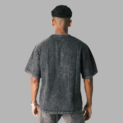 Oversized Crew : Black Acid wash
