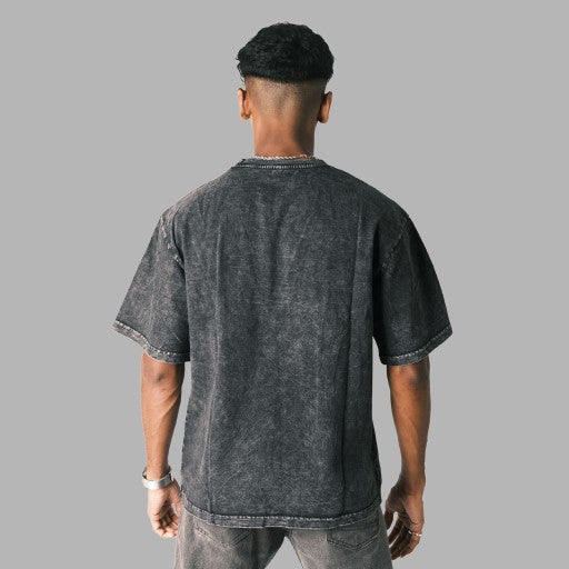 Oversized Crew : Black Acid wash